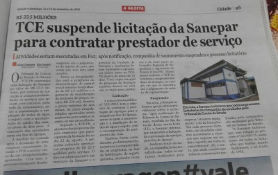 TCE-Suspende licitação da Sanepar em Foz